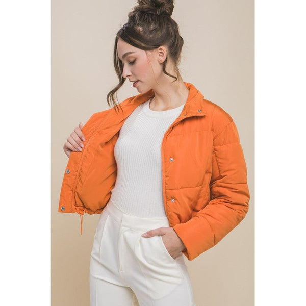 Outerwear - Puffer Jacket with Zipper and Snap Closure - B. Orange - Cultured Cloths Apparel