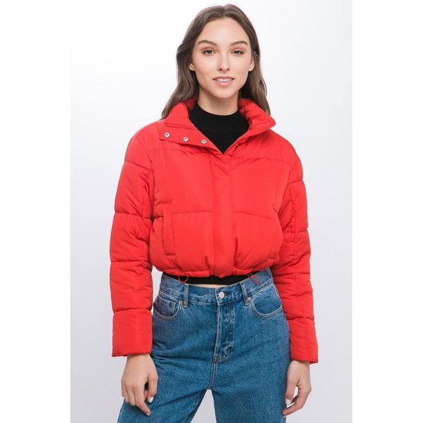 Outerwear - Puffer Jacket with Zipper and Snap Closure - Red - Cultured Cloths Apparel