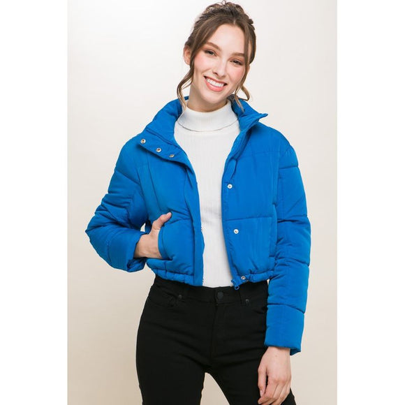 Outerwear - Puffer Jacket with Zipper and Snap Closure - Blue - Cultured Cloths Apparel