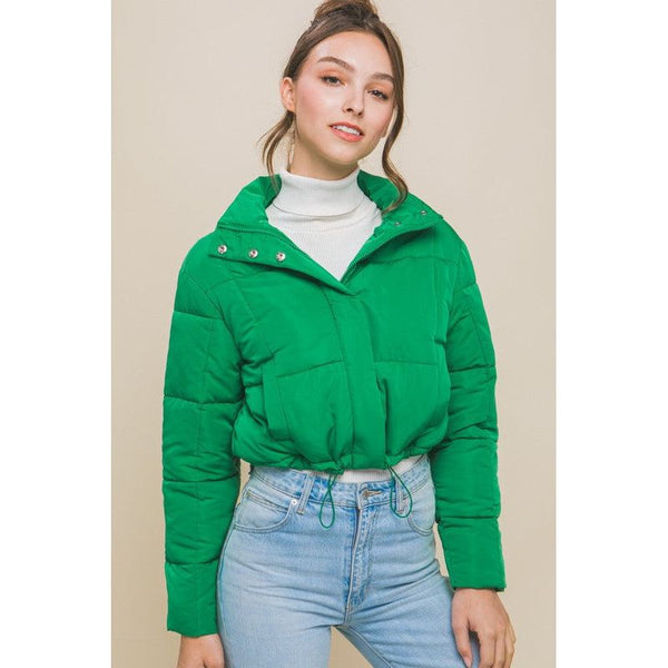 Outerwear - Puffer Jacket with Zipper and Snap Closure - Green - Cultured Cloths Apparel