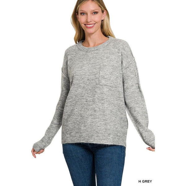Women's Sweaters - MELANGE HI-LOW HEM ROUND NECK SWEATER -  - Cultured Cloths Apparel