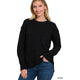 Women's Sweaters - MELANGE HI-LOW HEM ROUND NECK SWEATER - BLACK - Cultured Cloths Apparel