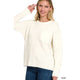 Women's Sweaters - MELANGE HI-LOW HEM ROUND NECK SWEATER - IVORY - Cultured Cloths Apparel