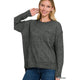 Women's Sweaters - MELANGE HI-LOW HEM ROUND NECK SWEATER - CHARCOAL - Cultured Cloths Apparel