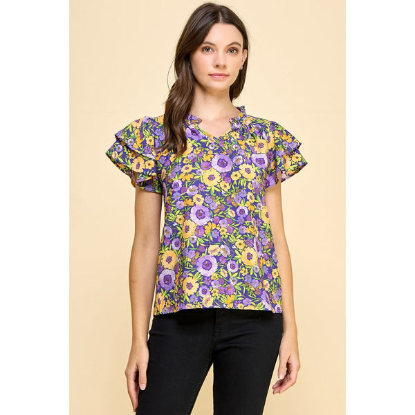 Women's Short Sleeve - Pretty in Purple Short Sleeve Floral Top -  - Cultured Cloths Apparel