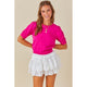 Women's Short Sleeve - Cropped Ruched Sleeve Detailed Sweater Top - Hot Pink - Cultured Cloths Apparel