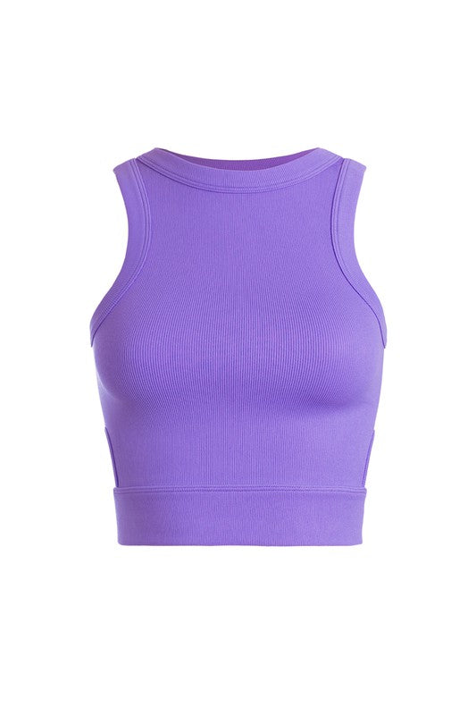 Athleisure - Cutout Side Banded Crop Tank - One Size - Cultured Cloths Apparel
