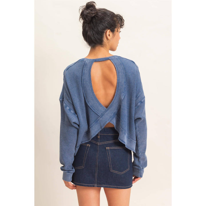 Mineral Wash Waffle Open Back Top