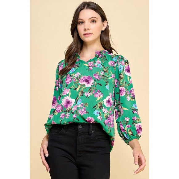 Women's Long Sleeve - Fall Floral Printed Long Sleeve Blouse -  - Cultured Cloths Apparel