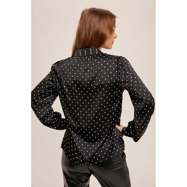 Women's Long Sleeve - Embellished Satin Polka Dot Blouse -  - Cultured Cloths Apparel
