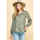Women's Long Sleeve - Fall Floral Printed Long Sleeve Blouse Top - Olive - Cultured Cloths Apparel