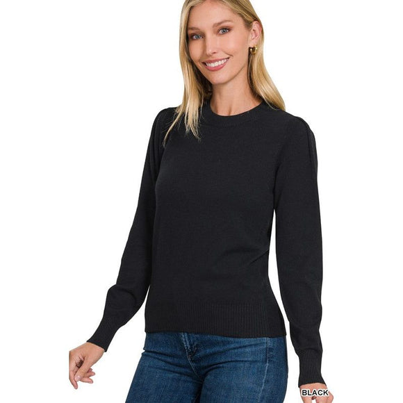 Women's Sweaters - Viscose Blouson Sleeve Sweater - Black - Cultured Cloths Apparel