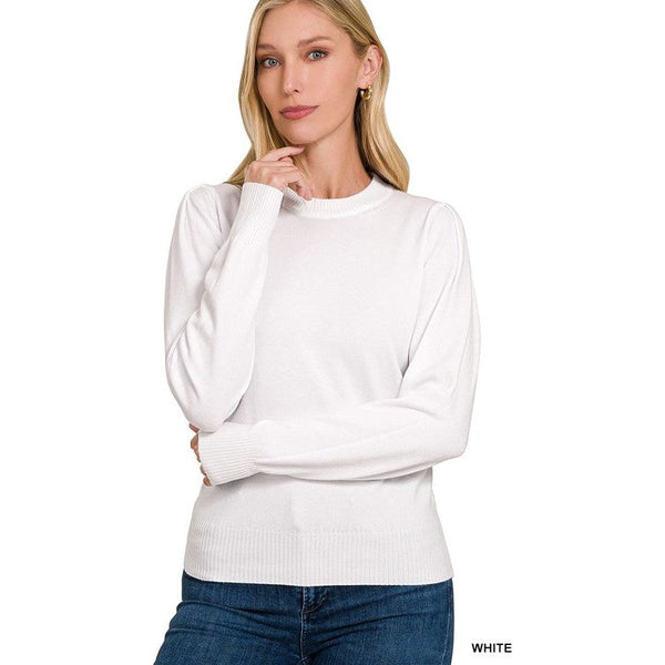 Women's Sweaters - Viscose Blouson Sleeve Sweater - White - Cultured Cloths Apparel