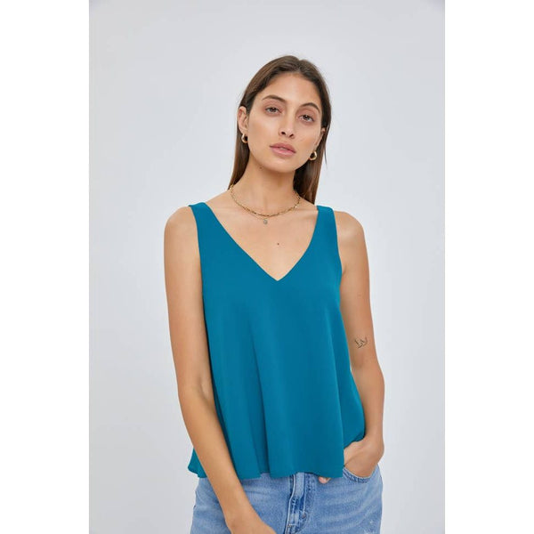 Women's Sleeveless - Sleeveless V-Neck Solid Top - Teal - Cultured Cloths Apparel