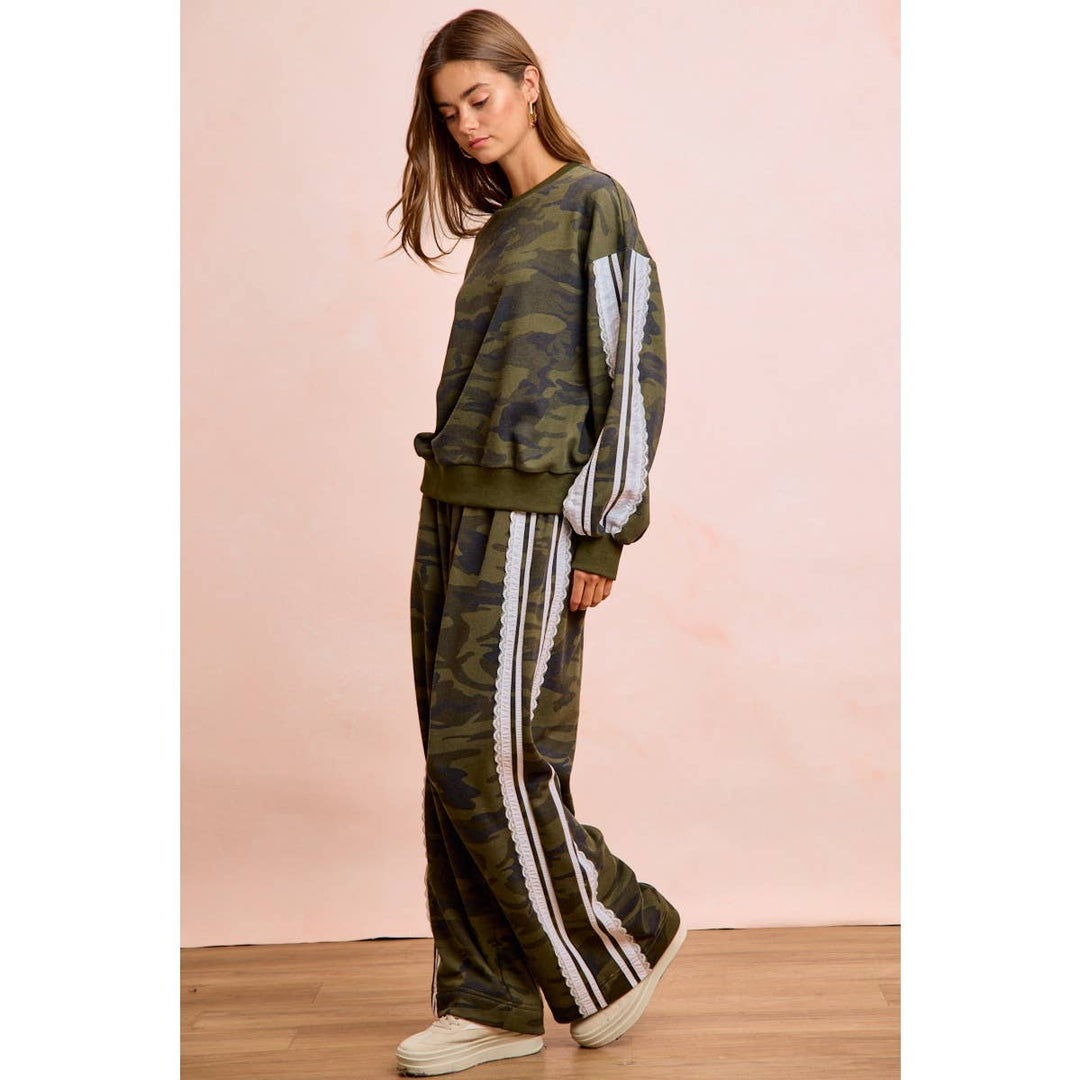 Pants - CAMOUFLAGE FRENCH TERRY LACE CONTRAST SWEATPANTS - - Cultured Cloths Apparel
