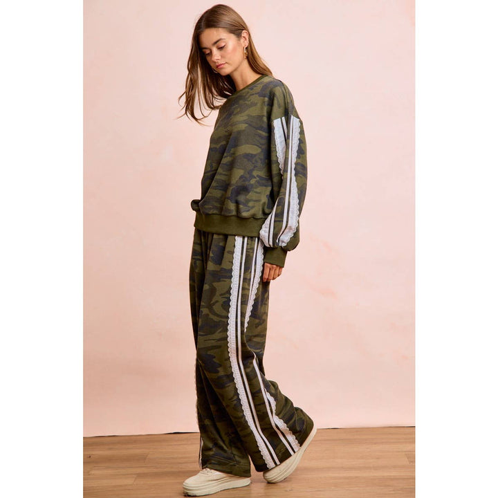 Pants - CAMOUFLAGE FRENCH TERRY LACE CONTRAST SWEATPANTS - - Cultured Cloths Apparel