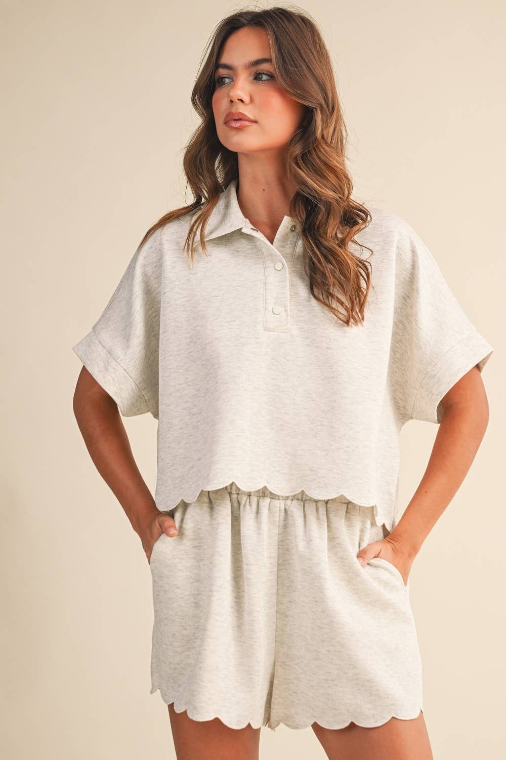 Athleisure - SCALLOPED EDGE COLLAR TUNIC TOP AND SHORTS - - Cultured Cloths Apparel