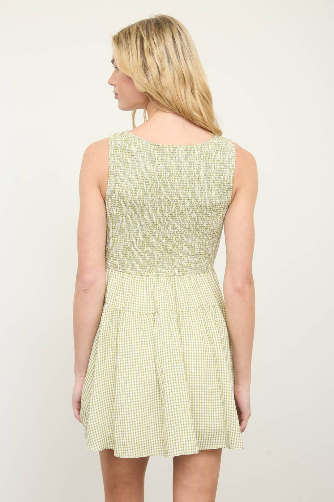 Dresses - GINGHAM SLEEVELESS SMOCKED MINI DRESS - - Cultured Cloths Apparel