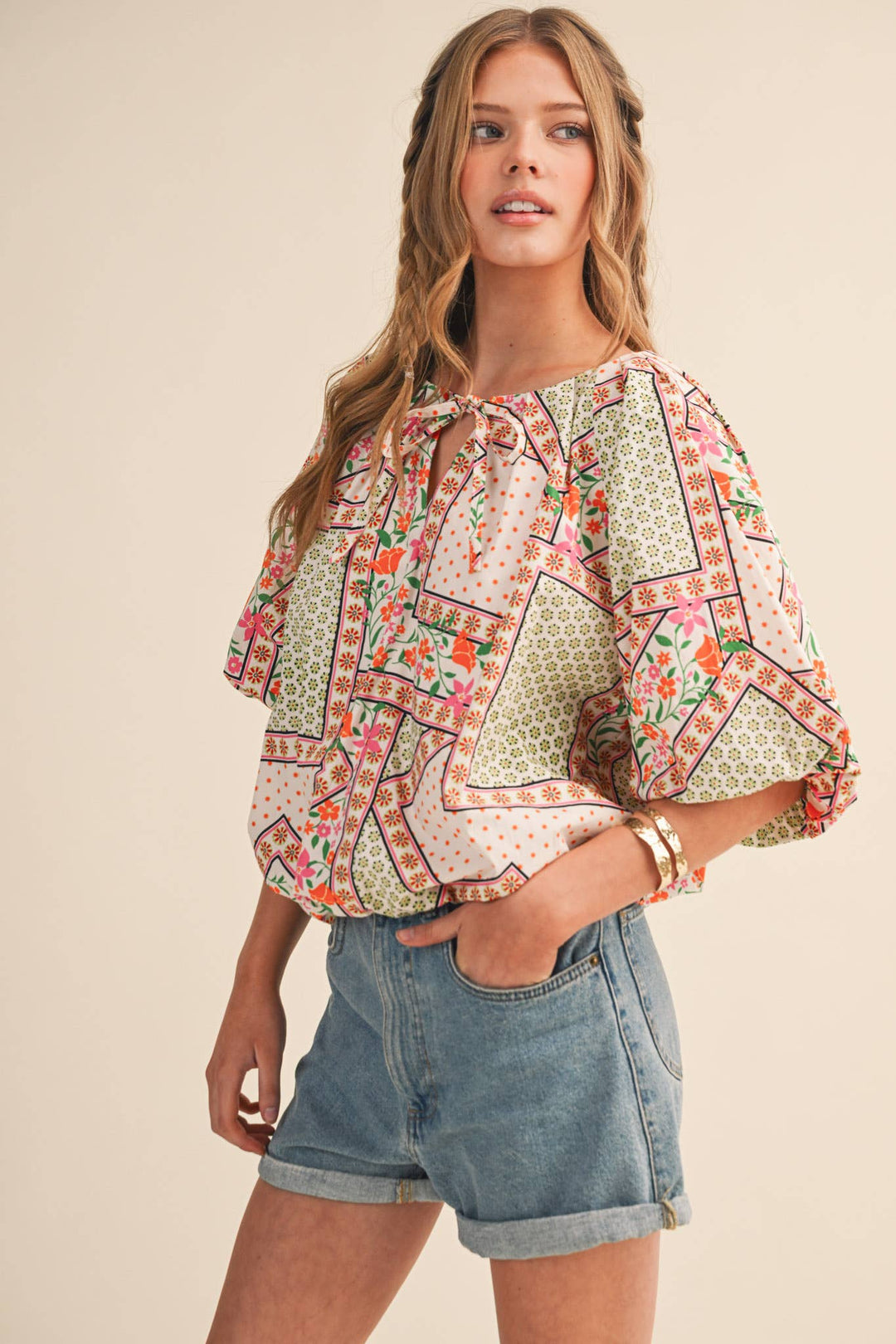 - FLORAL PRINT BUBBLE TOP - - Cultured Cloths Apparel
