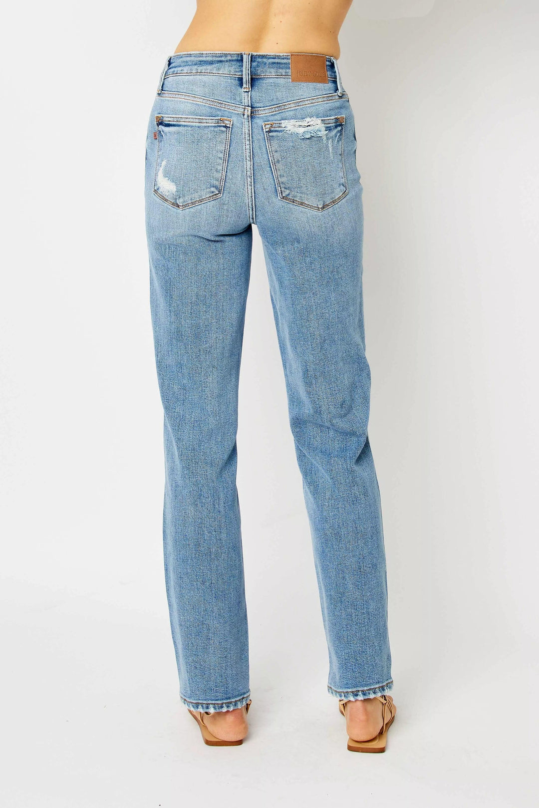 Denim - Judy Blue Full Size High Waist Straight Jeans with Heavy Destroy - - Cultured Cloths Apparel