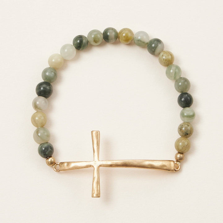 Accessories, Bracelets - Natural Stone Cross Stretch Bracelet - - Cultured Cloths Apparel