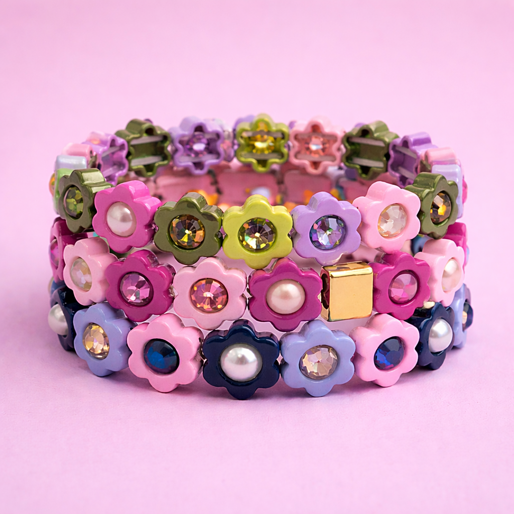 Accessories, Bracelets - Enamel Stretch Bracelet - Flowers - Daisy - - Cultured Cloths Apparel