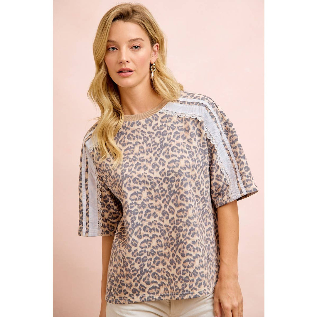 Women's Short Sleeve - LEOPARD TERRY SIDE DETAIL SHORT SLEEVES TOP - - Cultured Cloths Apparel