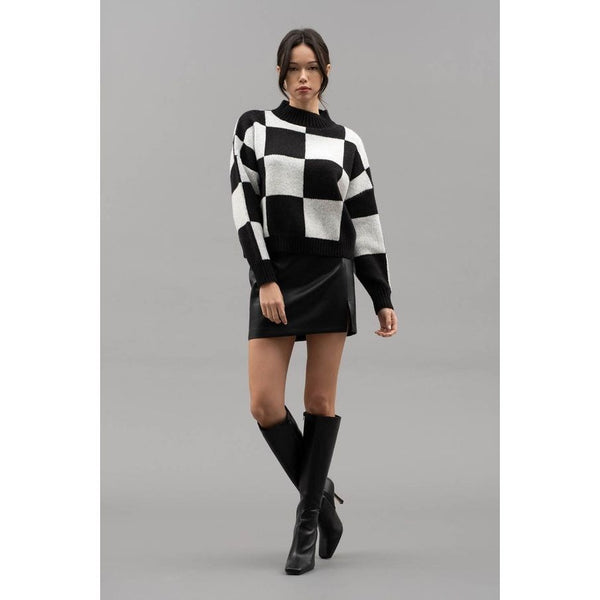 Women's Sweaters - Checkered Crew Neck Knit Sweater -  - Cultured Cloths Apparel