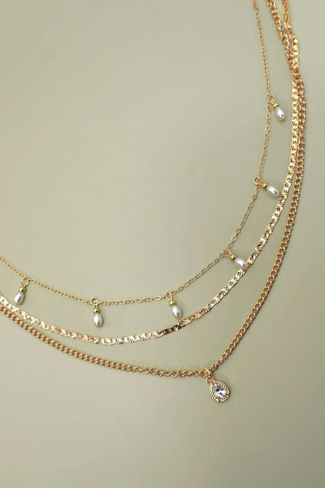 Accessories, Necklaces - MULTI LAYER STONE CHAIN TEARDROP CHARM NECKLACE | 40NK9637 - - Cultured Cloths Apparel