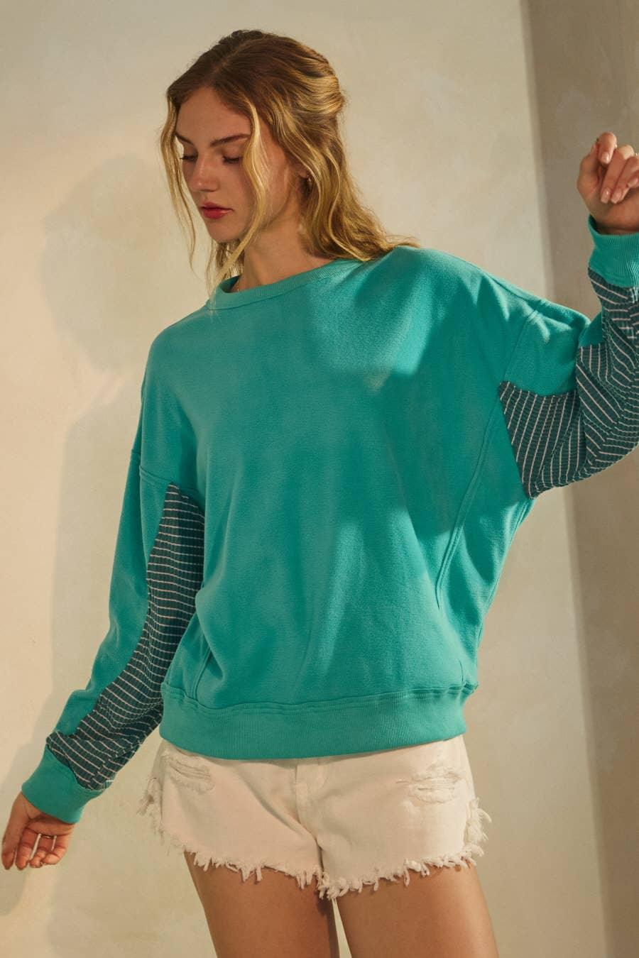 Women's Sweaters - Polar Fleece Crewneck Sweatshirt - Aqua Blue - Cultured Cloths Apparel