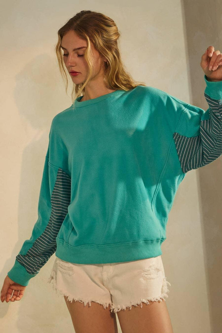 Women's Sweaters - Polar Fleece Crewneck Sweatshirt - Aqua Blue - Cultured Cloths Apparel