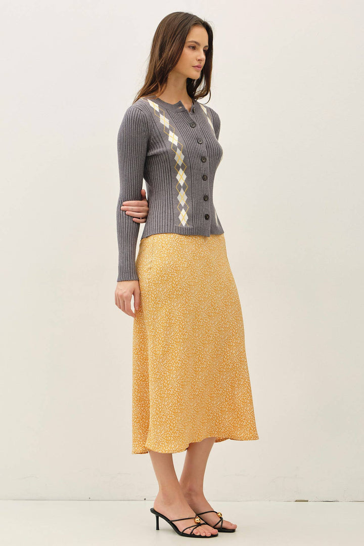 PRINT MIDI SKIRT WITH ELASTIC WAISTBAND