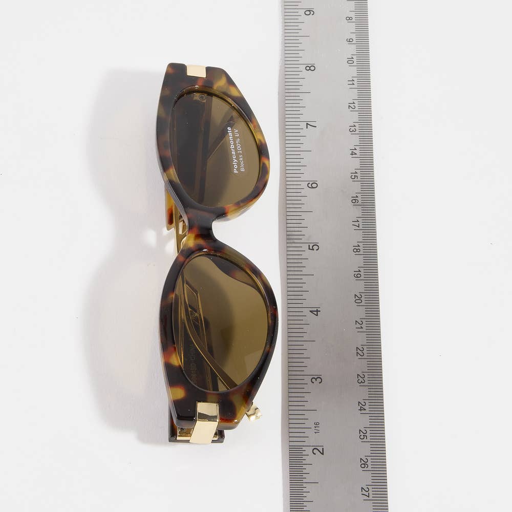 Slim Retro Oval Cat Eye Metal Brow Sunglasses