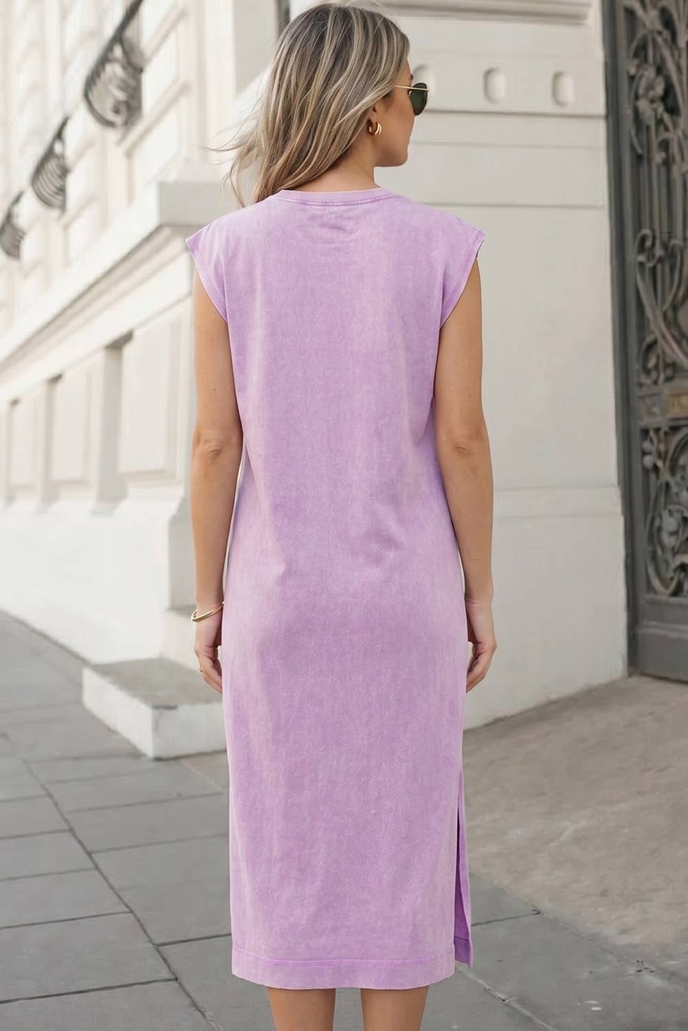 Mineral Wash Pocketed T-shirt Long Dress | S-XL