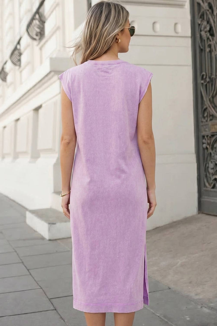 Mineral Wash Pocketed T-shirt Long Dress | S-XL