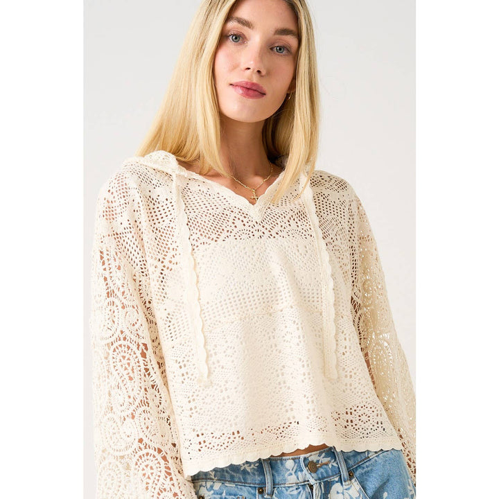 Women's Long Sleeve - CROCHET LACE BOHO LONG SLEEVE HOODIE TOP - - Cultured Cloths Apparel
