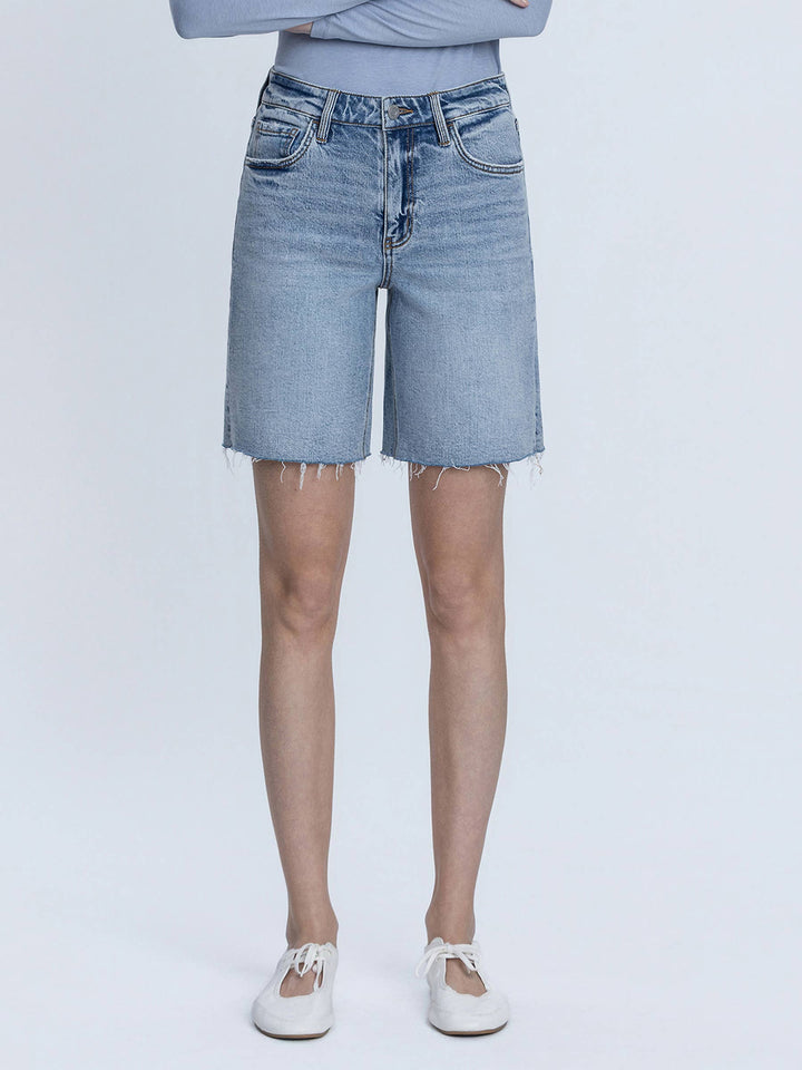 Denim - HIGH RISE RAW HEM DENIM JORTS - L - Cultured Cloths Apparel
