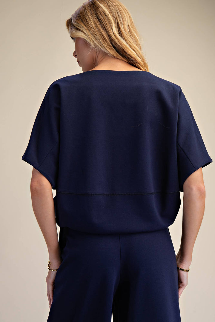 - Round Neck Asymmetrical Hem Adjustable With Ties Top - - Cultured Cloths Apparel