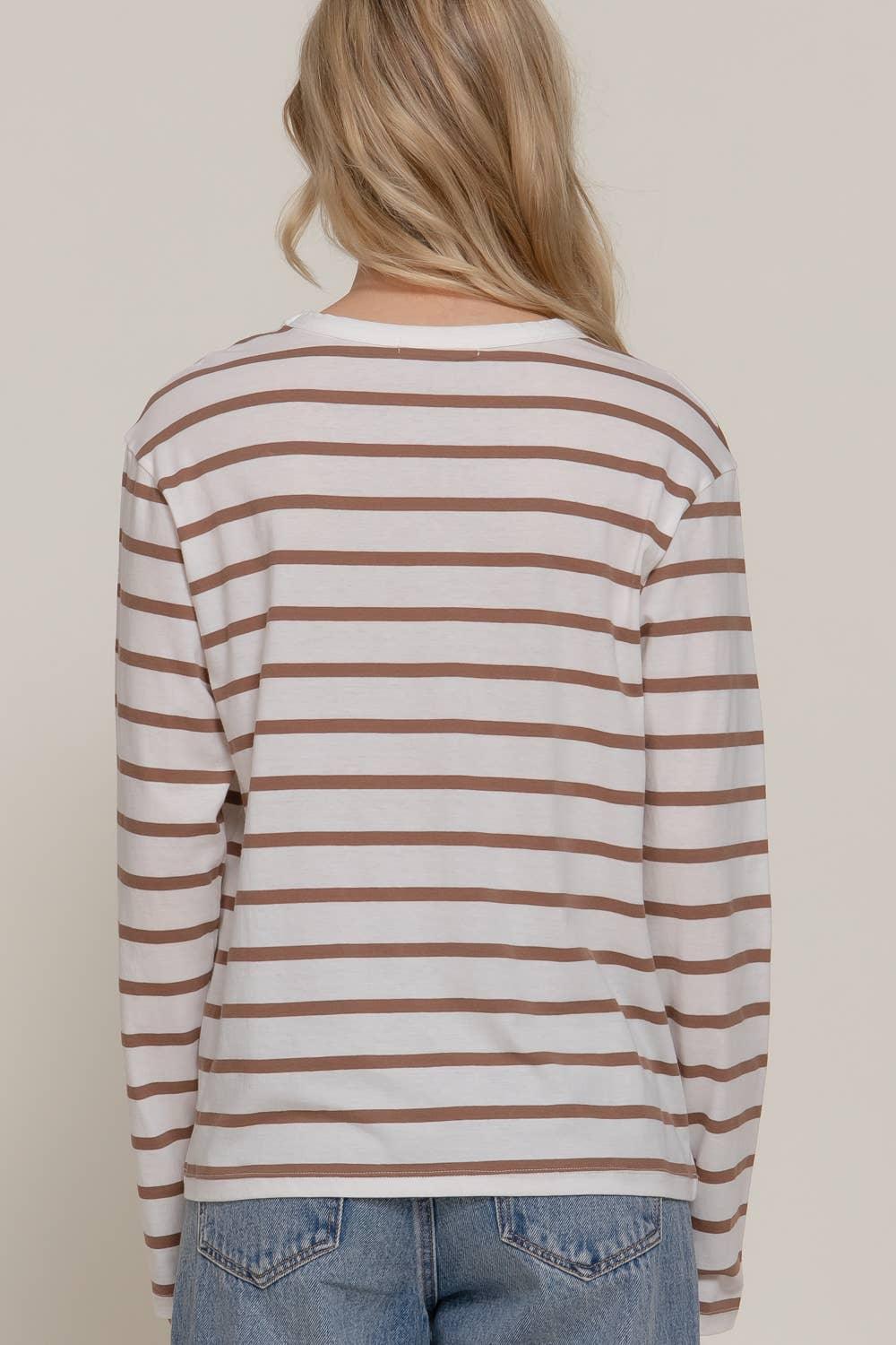 Women's Long Sleeve - Long Sleeve Round Neck Neck Stripe Tee - - Cultured Cloths Apparel