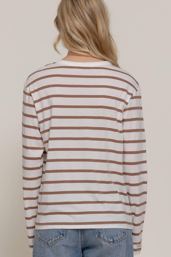 Women's Long Sleeve - Long Sleeve Round Neck Neck Stripe Tee - - Cultured Cloths Apparel