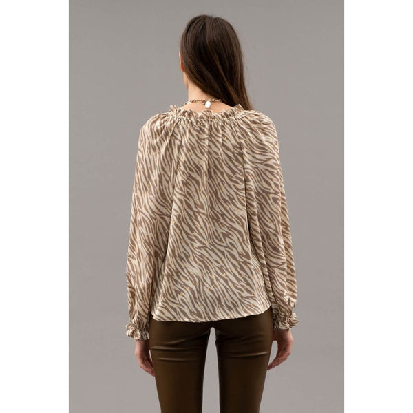 Women's Long Sleeve - Zebra Gold Speckled Blouse -  - Cultured Cloths Apparel