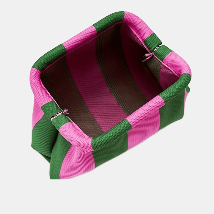 Compact Urban Chic Stripe Design Clutch Bag Makeup Pouch