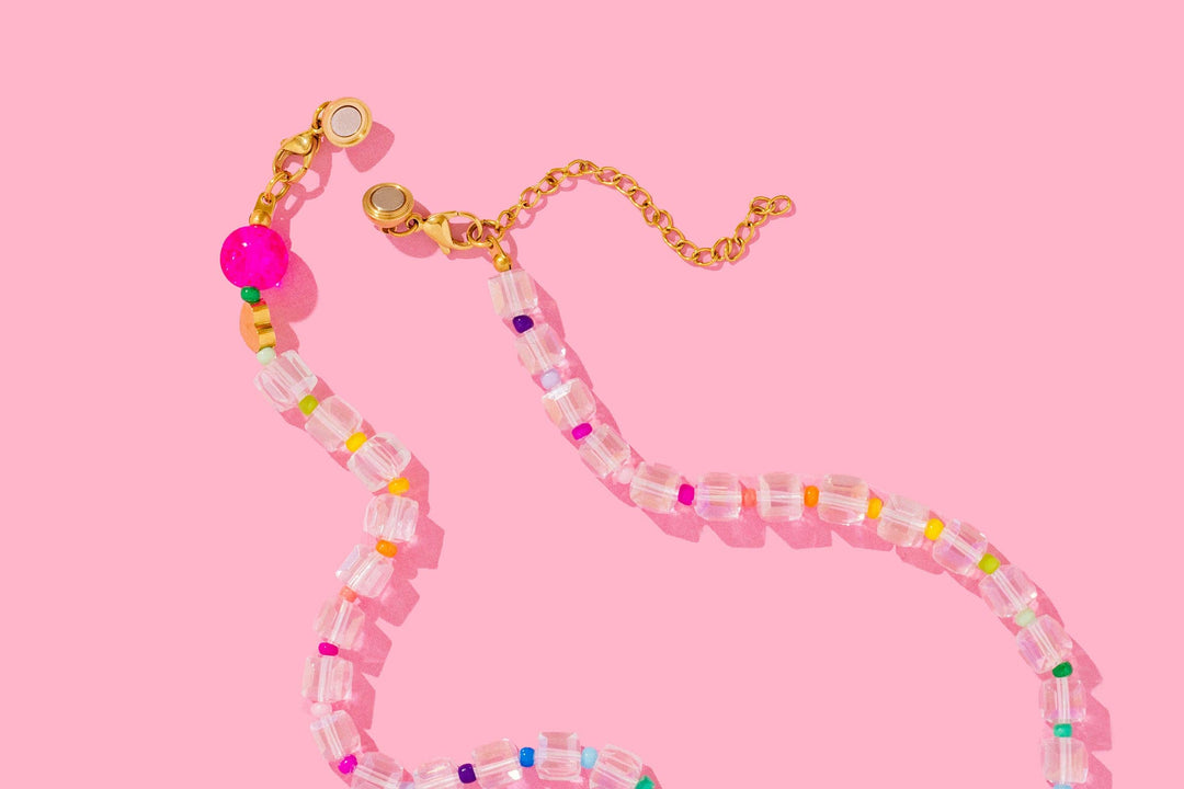 Accessories, Necklaces - Beaded Necklace - Green + Pink Beads - Maddie - - Cultured Cloths Apparel