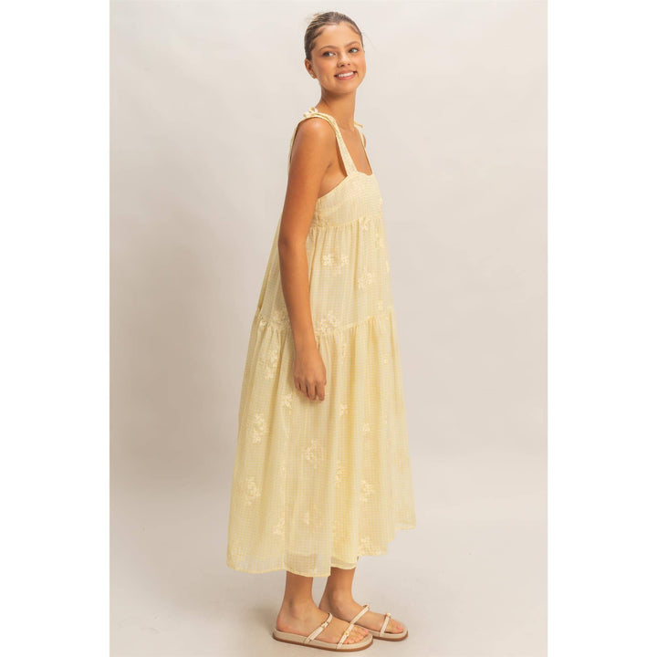 Dresses - Tiered Gingham Dress With Embroidery - - Cultured Cloths Apparel