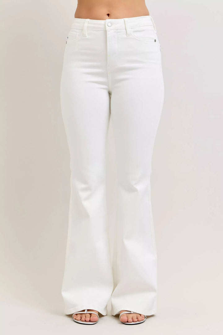 Denim - Judy Blue High-Waisted Tummy Control Flare Jeans - WHT - Cultured Cloths Apparel