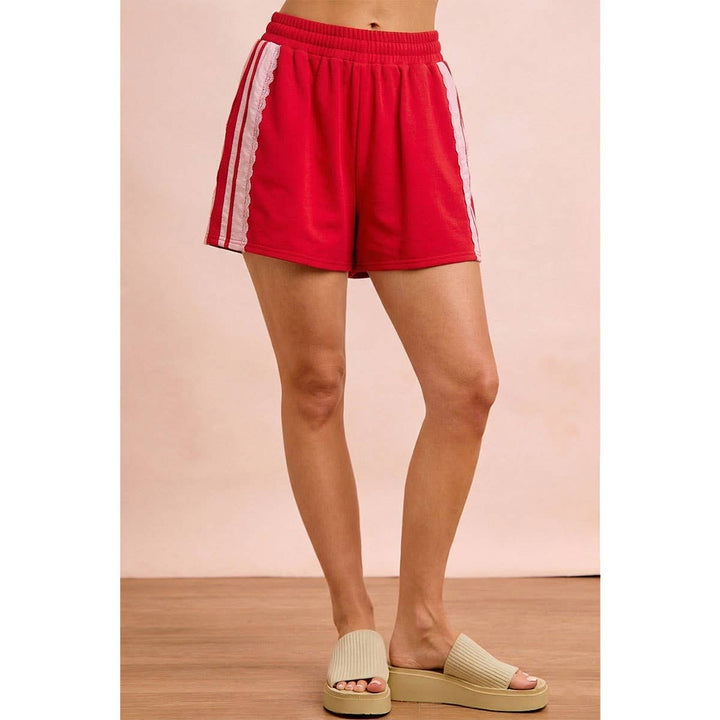 FRENCH TERRY SIDE LACE DRAWSTRING SHORTS