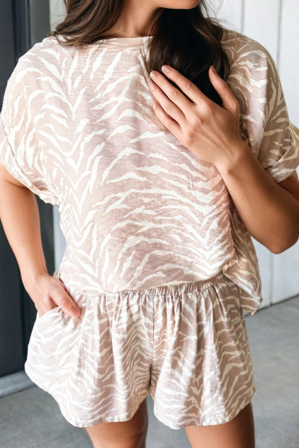 Athleisure - LAS Abstract Cuffed Short Sleeve Loose Top Short Set (S-XL) - XL - Cultured Cloths Apparel