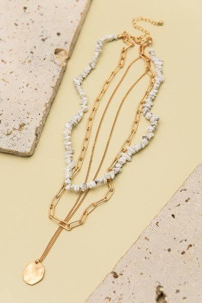 Accessories, Necklaces - NATURAL STONE LAYER NECKLACE | 25N370 - - Cultured Cloths Apparel