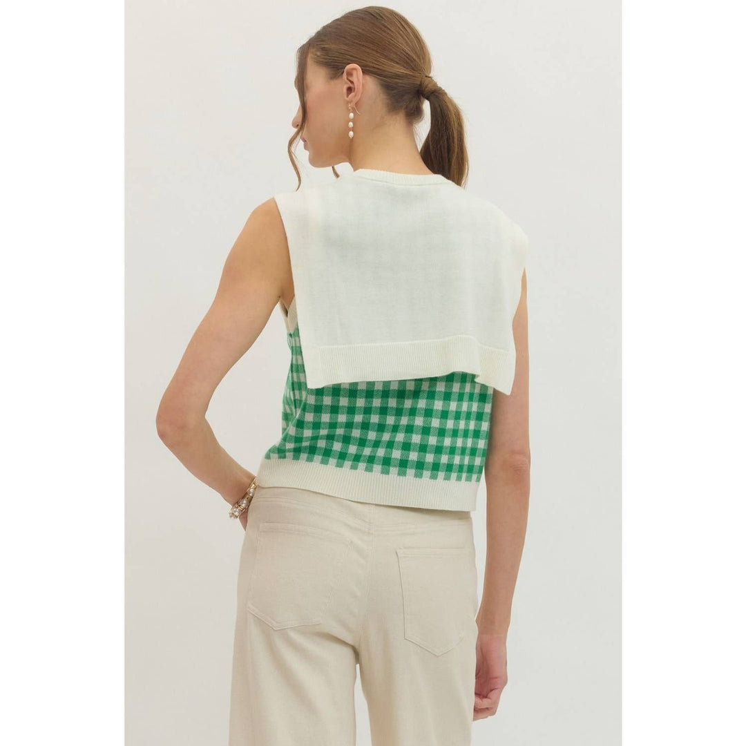 Women's Sleeveless - Gingham sleeveless sweater knit top - - Cultured Cloths Apparel