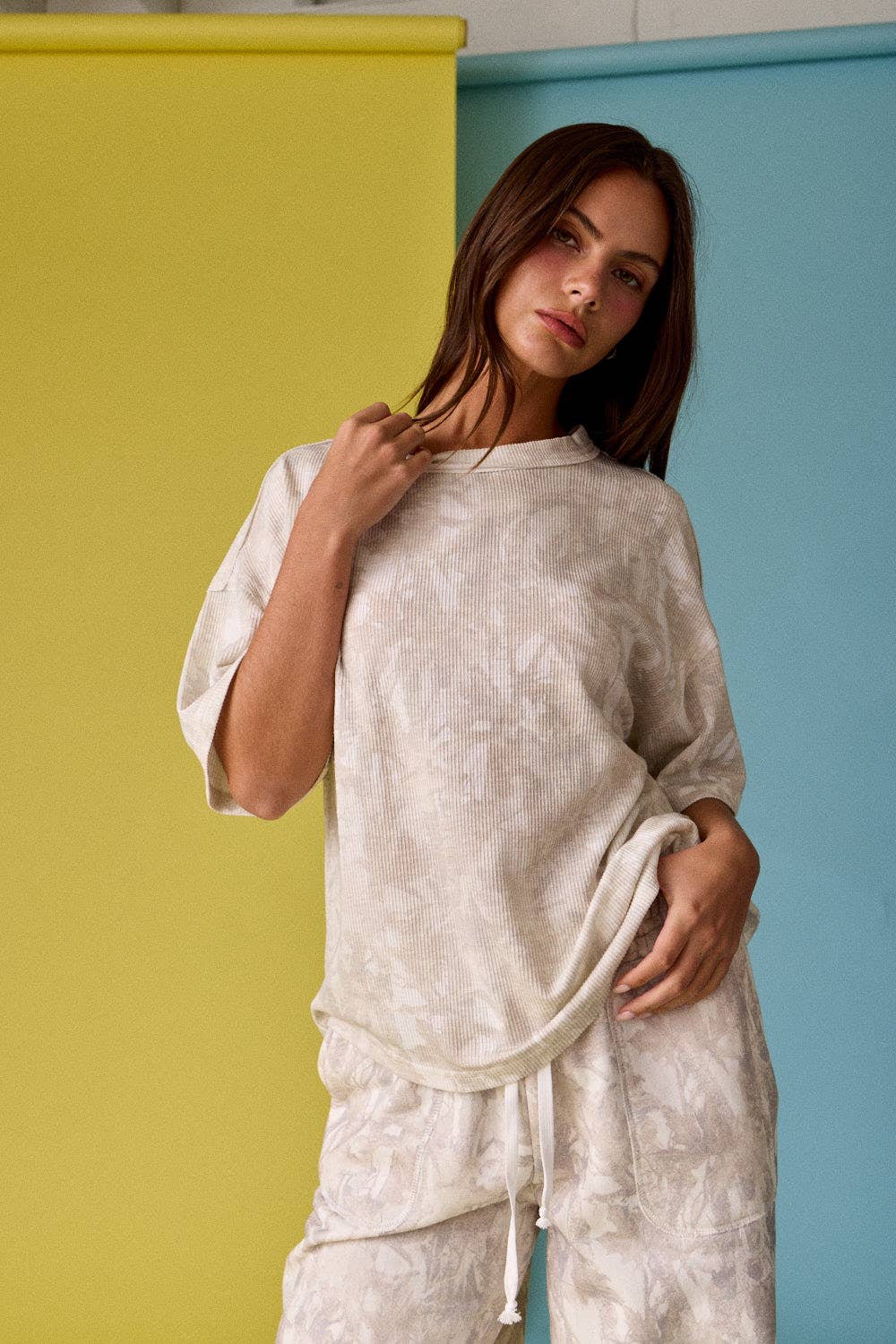 CAMO RIBBED LOOSE FIT SHIRT